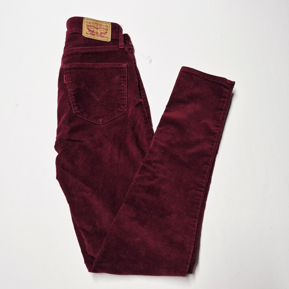 Levi's 721 High Rise Skinny Corduroy Pants Burgundy Maroon W26 L30 26 NWOT